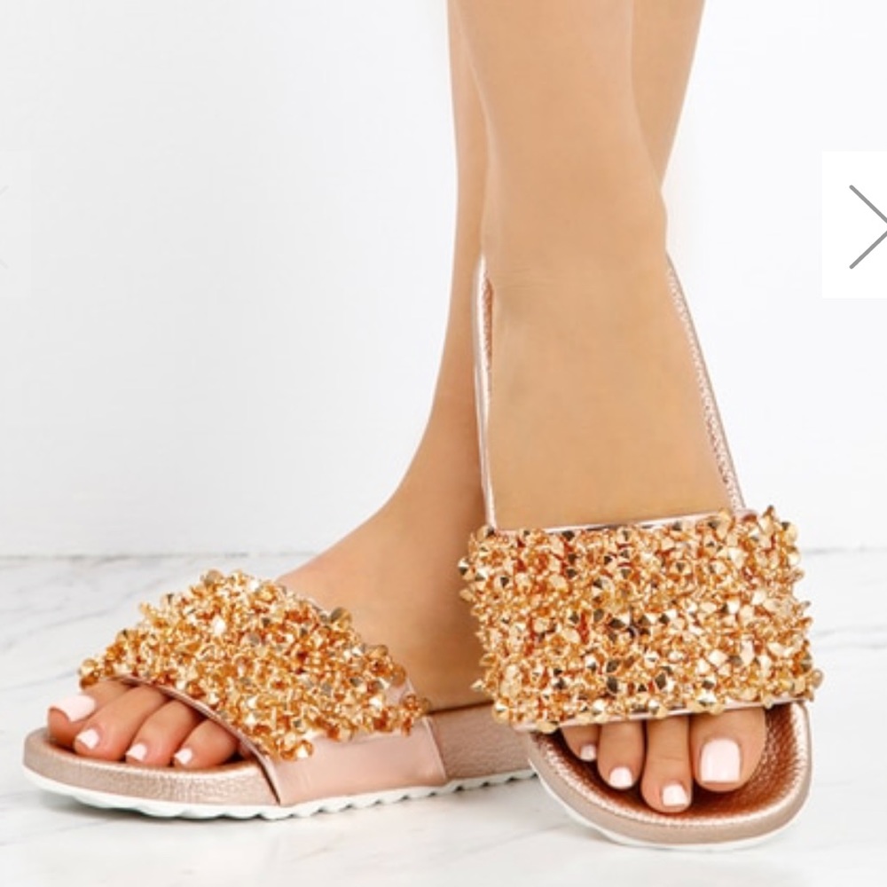 Rose gold studded slides